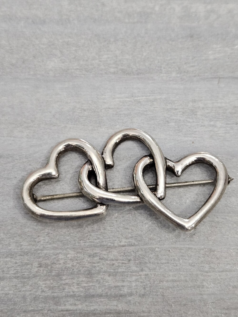 Tiffany & Co Triple Open Heart Brooch 1984 Sterling 6.1g